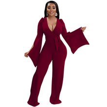 Load image into Gallery viewer, Solid color wrinkled wide-sleeved jumpsuit
